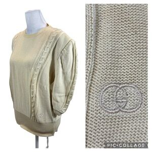 Ladies Vintage Gucci Late 1970’s Ivory Knit Sweater with‎ GG Logo Size Medium